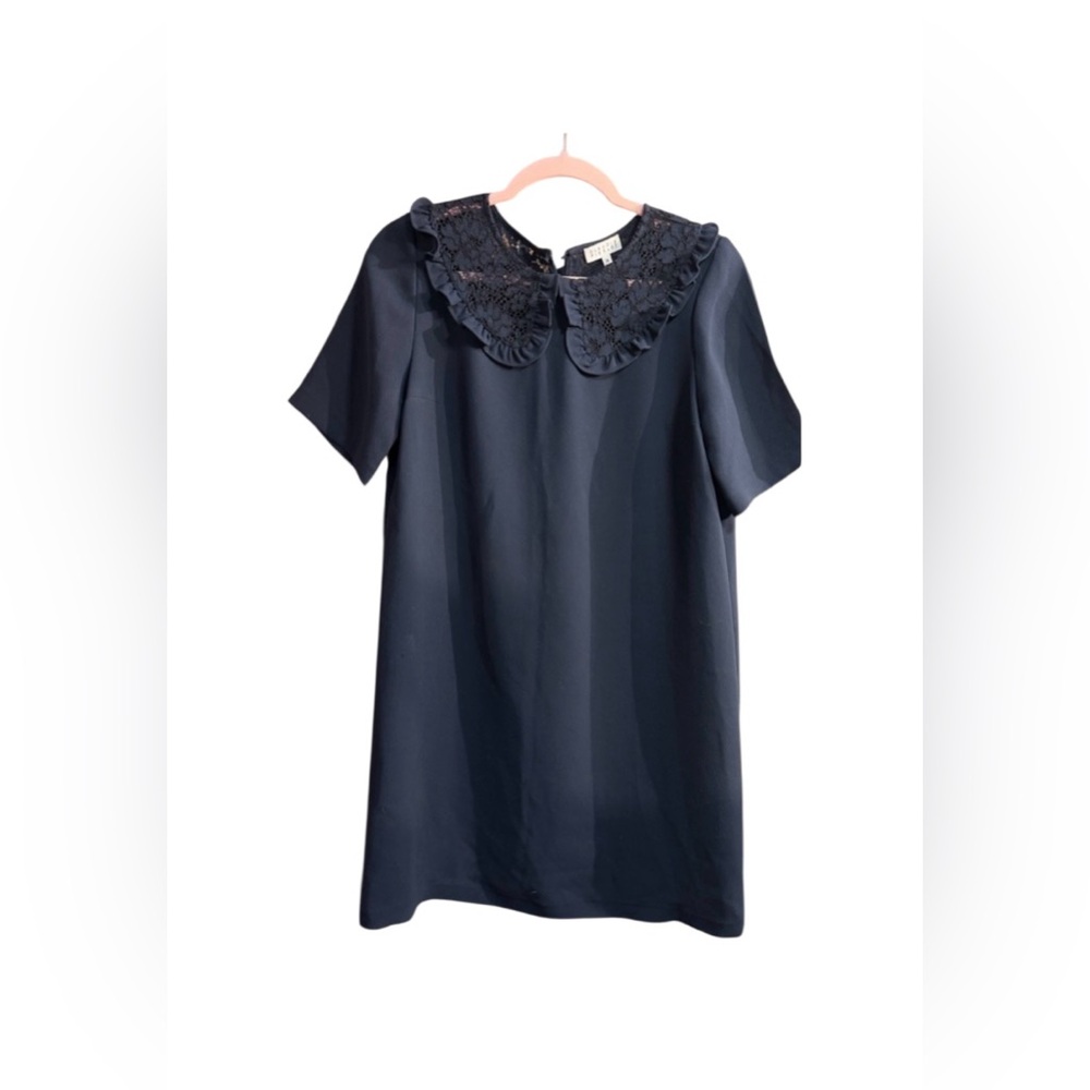 Claudie pierlot Elegant Black Dress with‎ Floral Collar Sz 36